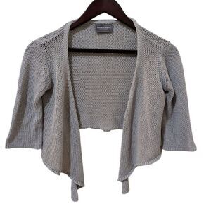 Wooden Ships Cotton Blend Open-Knit Cropped Cardigan Sweater 3/4 Sleeve Gray X/S